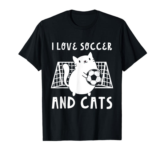 Cute I Love Soccer And Cats Funny Soccer Goalie Goalkeeper T-Shirt