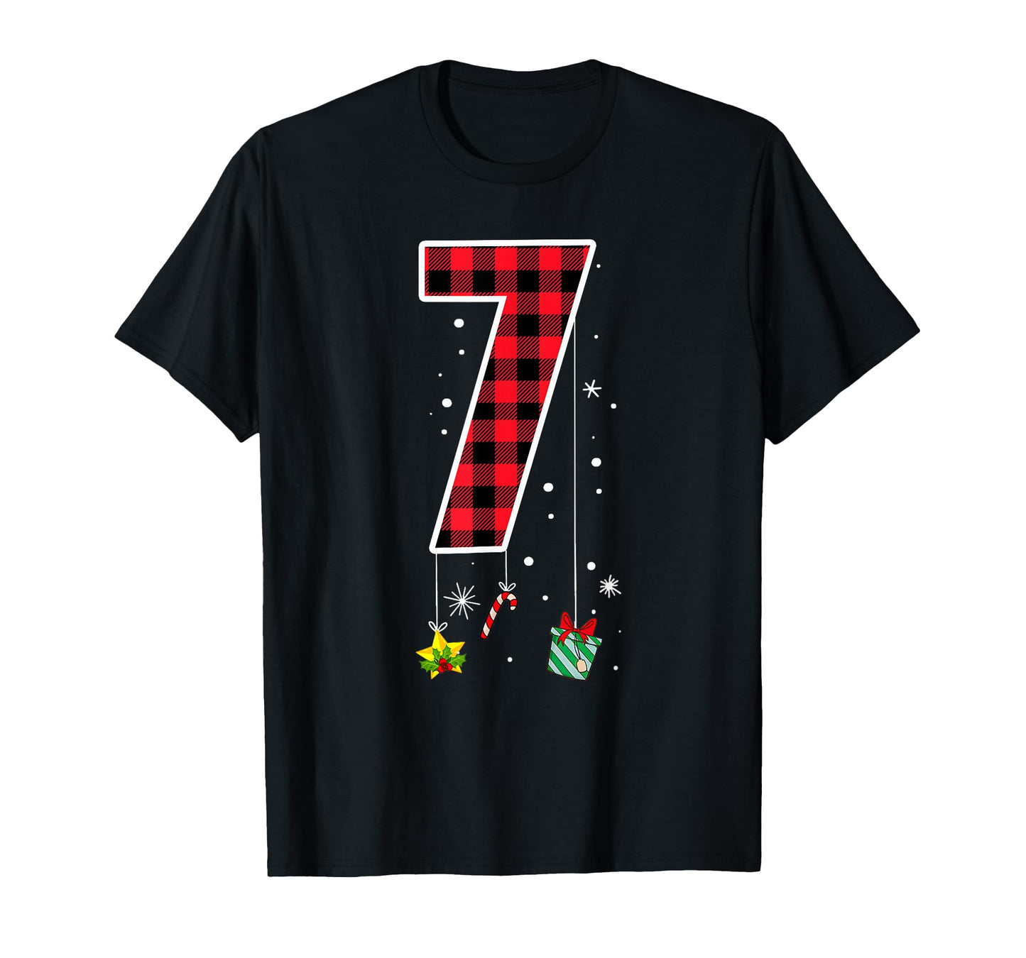 Number 7 Funny Meme Saying 6 7 Six Seven Christmas Red Plaid T-Shirt