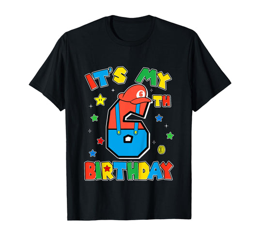 Kids 6th Birthday Boy Super Gamer Gaming Theme B-day Party Boys T-Shirt