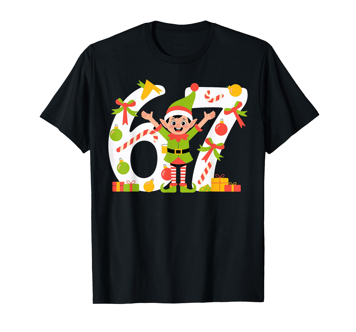 67 Christmas 6 7 Meme Elf Gen Alpha Six Seven 6-7 T-Shirt