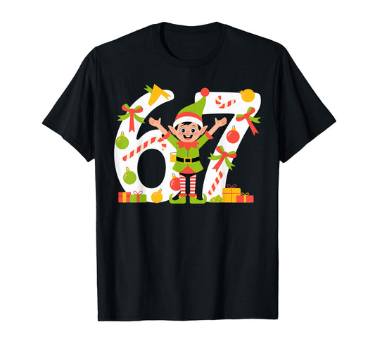 67 Christmas 6 7 Meme Elf Gen Alpha Six Seven 6-7 T-Shirt