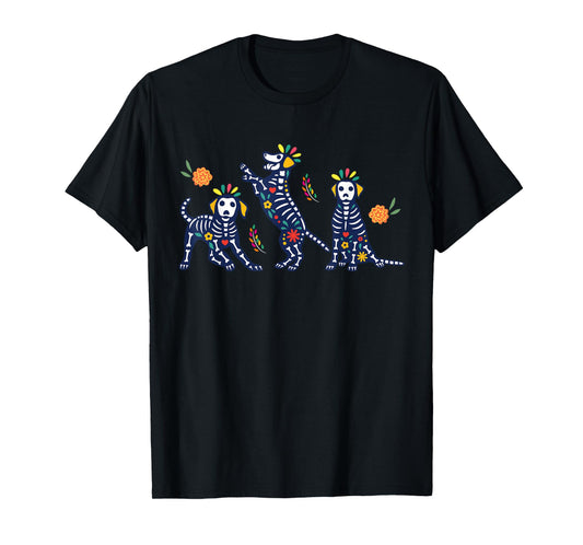 Day of the Dead Colorful Skeleton Dogs Mexican Halloween T-Shirt
