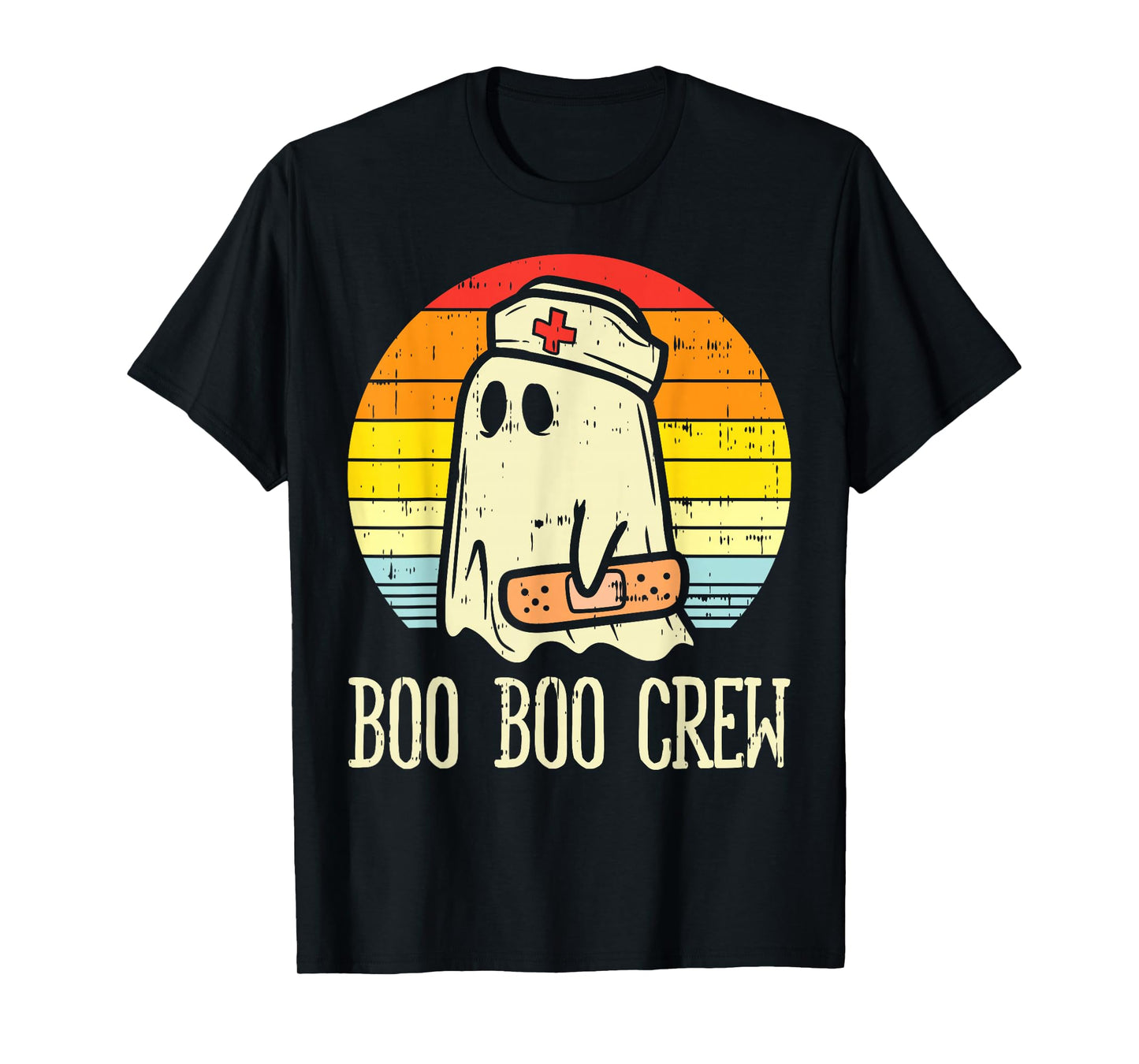 Halloween Nurse Ghost Boo Boo Costume Scrub Top Women Crew T-Shirt