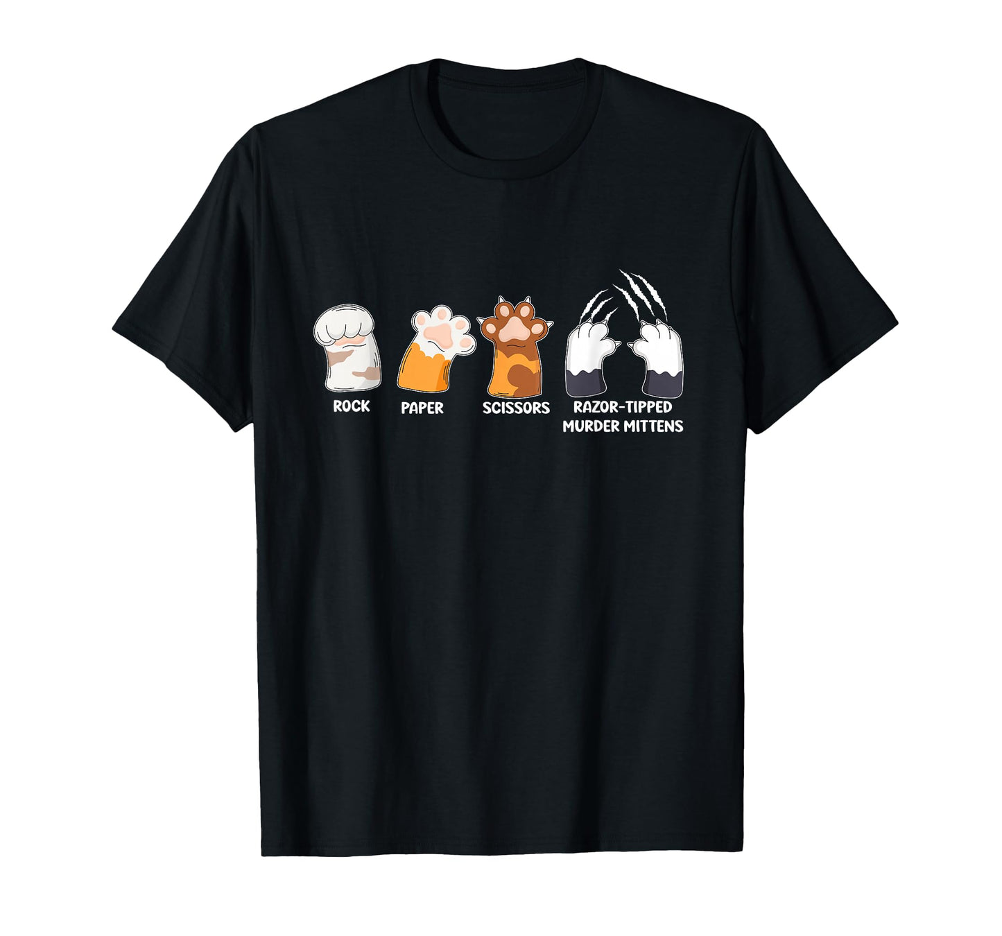 Rock Paper Scissors Razor Tipped Murder Mittens Fun Cat paws T-Shirt