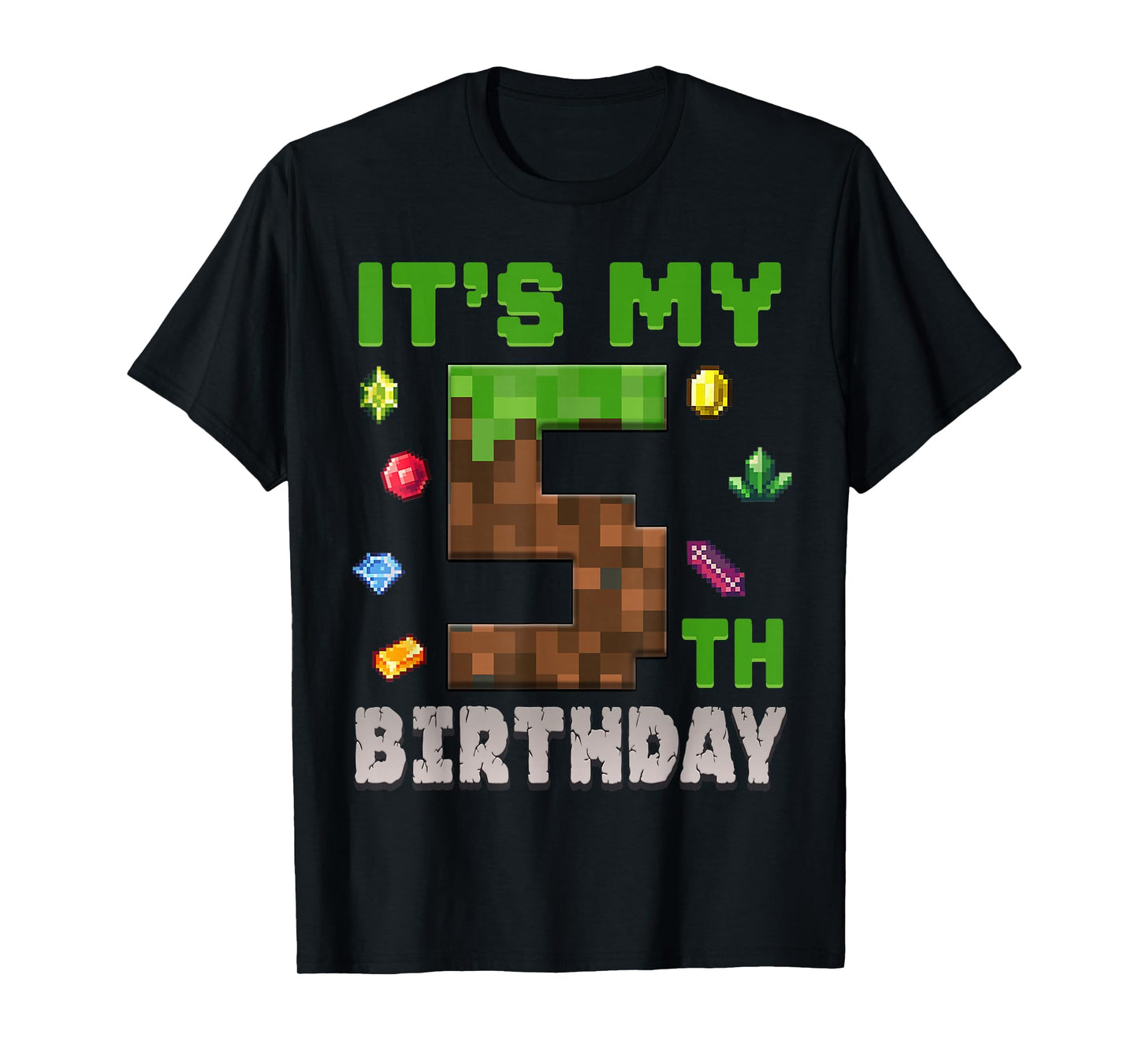 Birthday Boy It's My 5th Birthday 5 Year Old Pixel Gamer T-Shirt