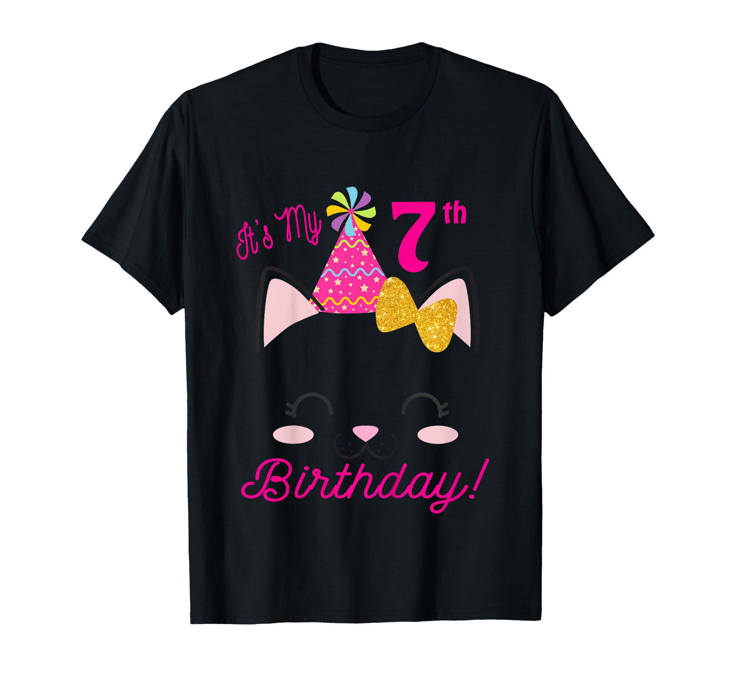 Kids Its My 7th Birthday Shirt Girl Kitty Cat theme Party Outfit T-Shirt