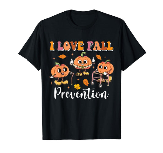 Groovy Retro I Love Fall Prevention Fall Physical Therapy T-Shirt