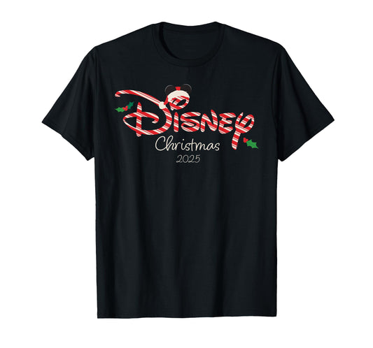 Disney Christmas 2025 Candy Cane Script Logo Holiday Trip T-Shirt