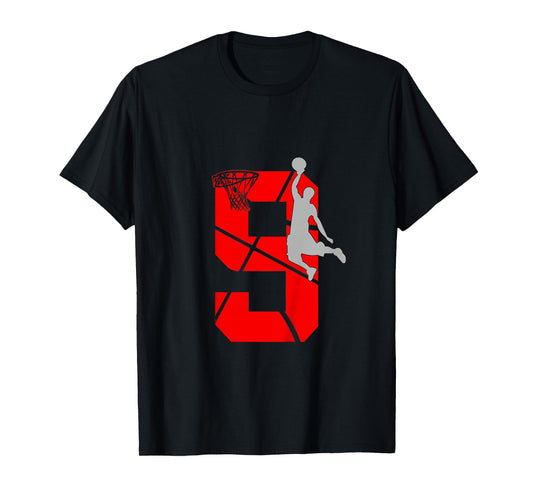 9 Year Old 9th Basketball Birthday PartyTheme Boys Girls T-Shirt