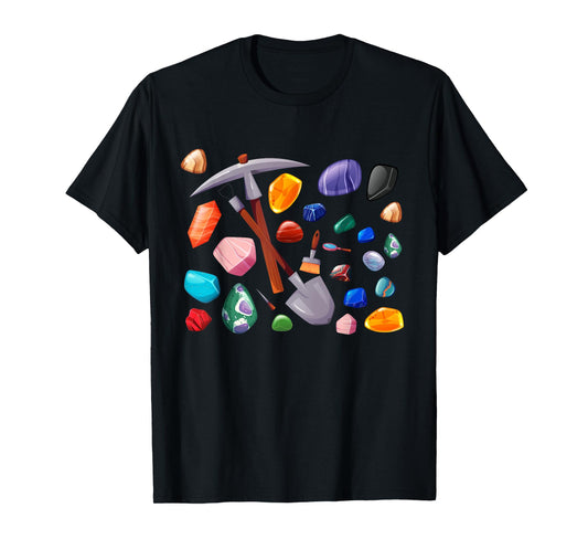 Crystals Minerals Hobby Geologist Gemstone Quotes Mining Tools Graphic Funny Science Gem Hunters Scientists T-Shirt, Small, Black