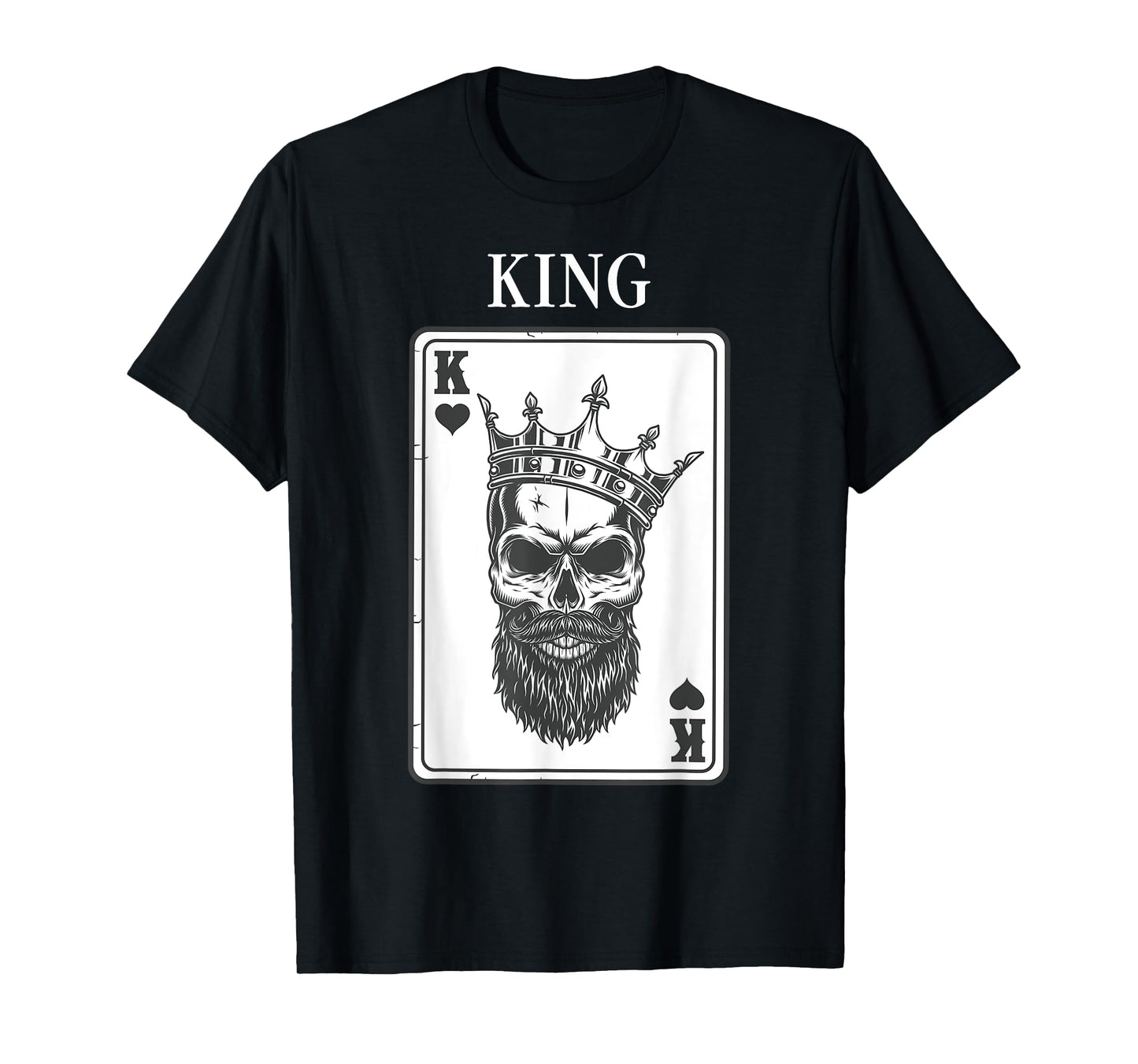 King And Queen Skull - 1/2 Card Hearts Flush Couple Matching T-Shirt