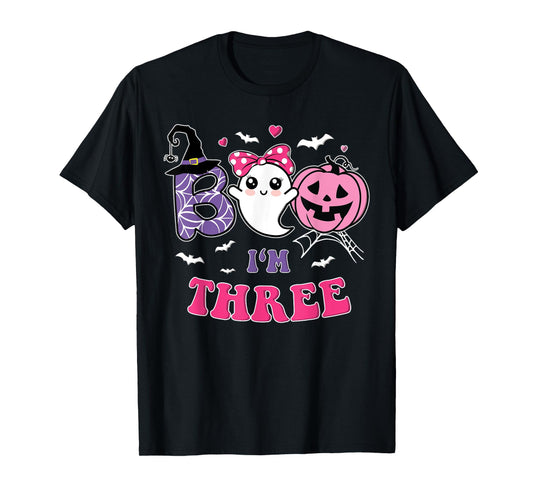 Groovy Halloween Ghost Boo I'm Three Year 3rd Birthday Girl T-Shirt