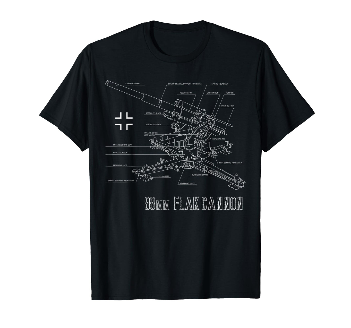 World War 2 German 88mm Flak 18/36/37/41 blueprint T-Shirt