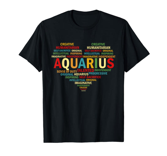 Aquarius Heart Birthday Astrology Zodiac Sign T-Shirt