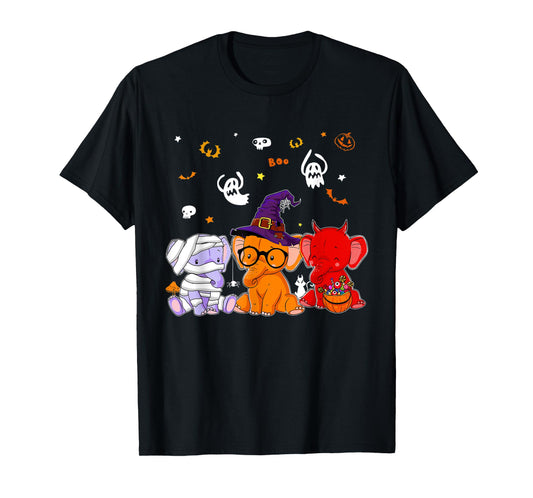 Cute Elephants In Mummy Wicked Witches Devil Halloween T-Shirt