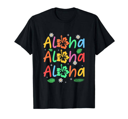 Cute Aloha Hawaiian Summer Vacation Hibiscus Women Kids Girl T-Shirt