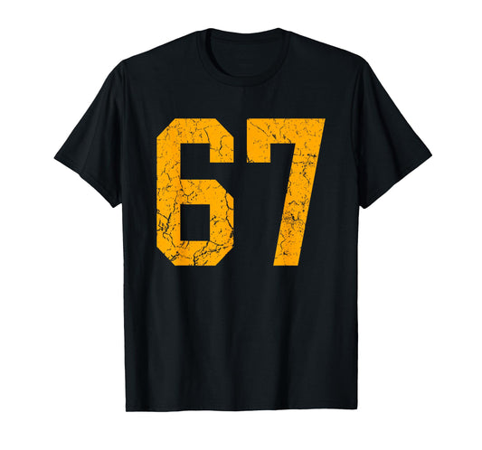 Distressed Orange Number 67 Jersey Player Uniform #67 T-Shirt