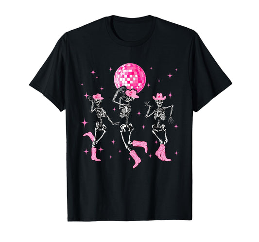 Dancing Skeleton Disco Cowgirl Cowboy Skeleton T-Shirt