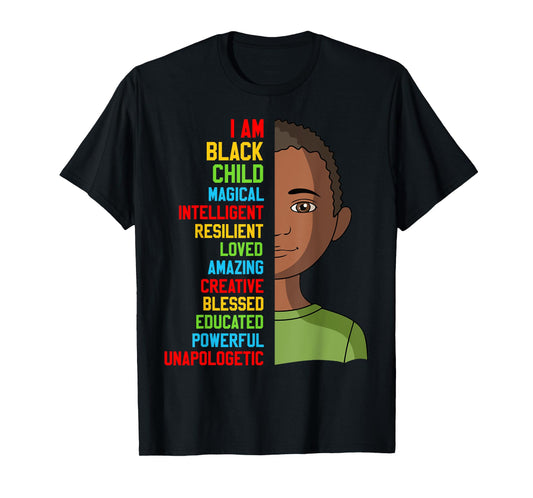 African-Shirt I Am Black Child History American Kids Boy T-Shirt