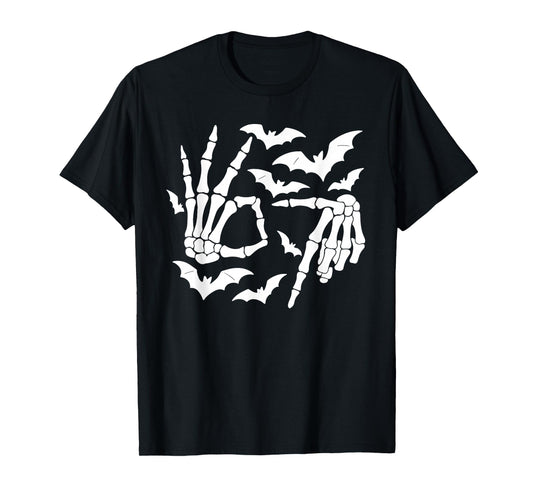 6 7 Meme Halloween Skeleton Hand Sign Graphic T-Shirt