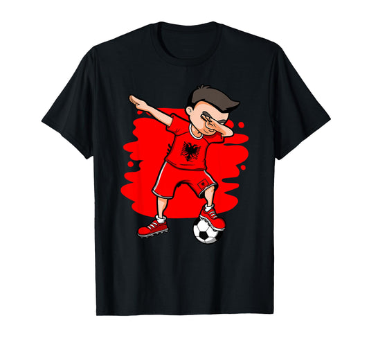 Dabbing Soccer Boy - Albania Jersey Albanian Football Fans T-Shirt