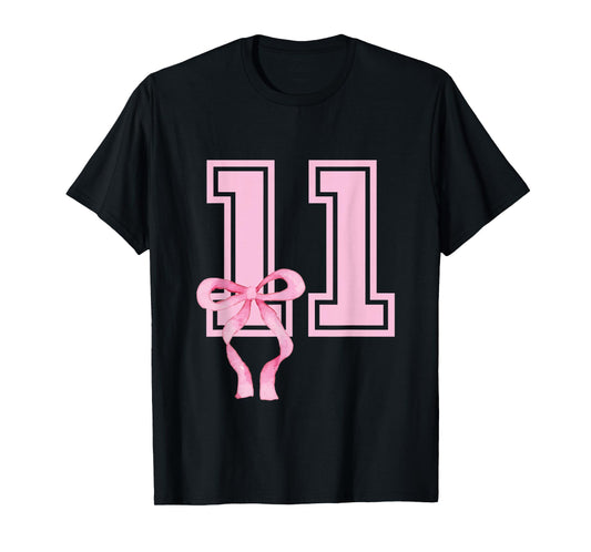 11 Year Old Birthday Girl Coquette Pink Bow Aesthetic T-Shirt