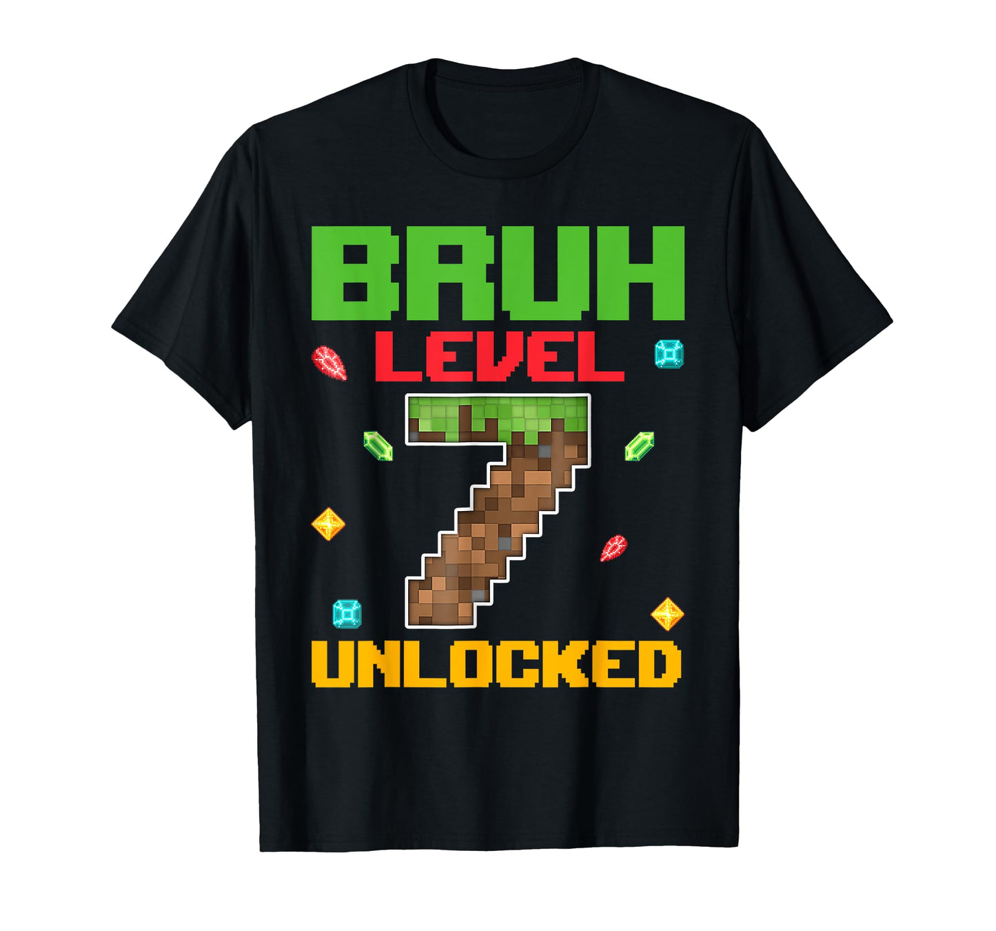 Birthday Boy Bruh Level 7 Unlocked 7 Years Old Gamer Pixel T-Shirt