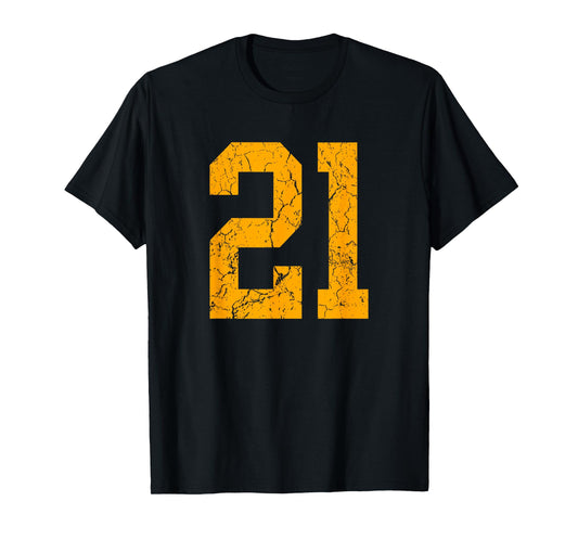 Distressed Orange Number 21 Jersey Player Uniform #21 T-Shirt