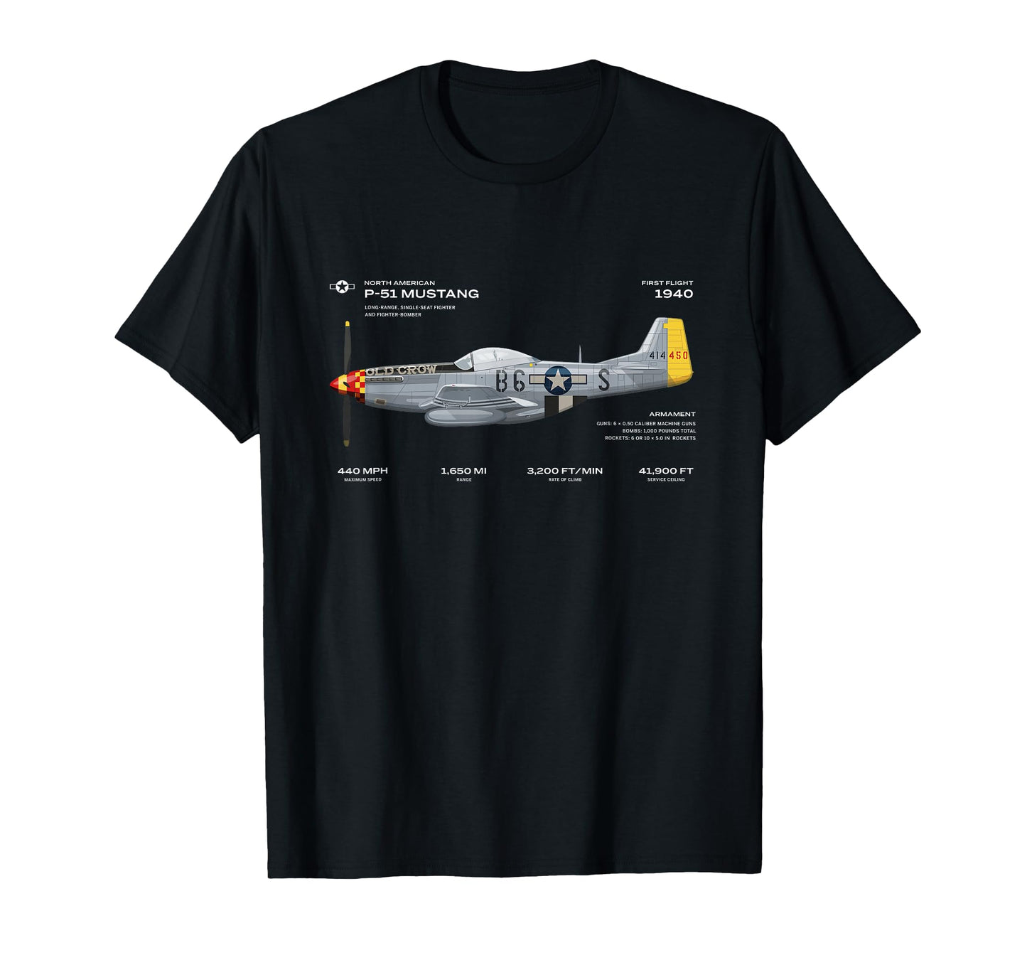 P-51 Mustang WWII Aeroplane Historical Warbird Fighter T-Shirt