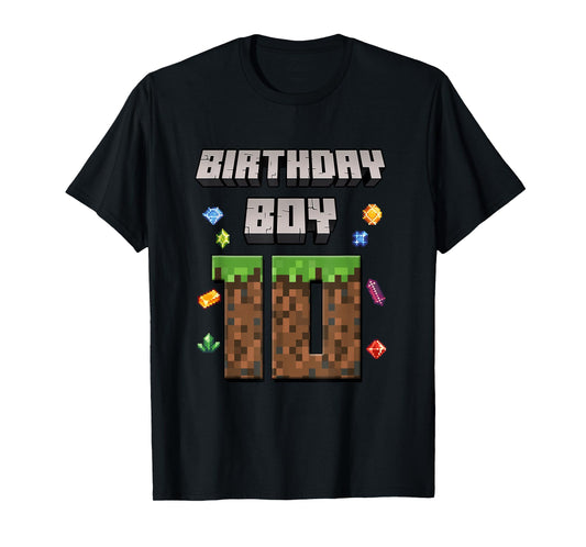 10th Birthday 10 Years Old Video Gamer Pixel Birthday Boys T-Shirt
