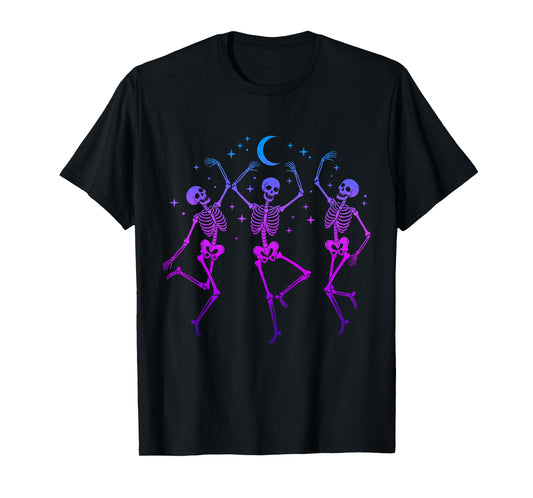 Dancing Skeletons Moonlit Night Halloween Spooky Fun T-Shirt