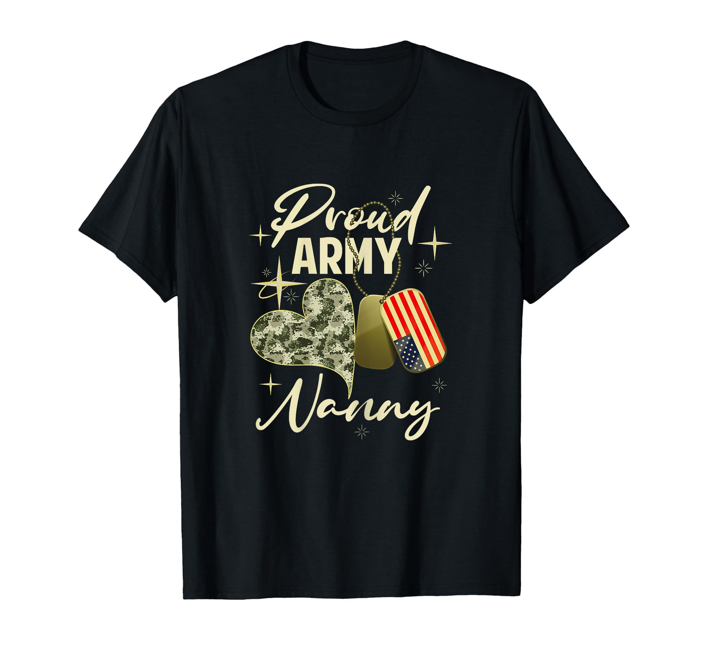 Proud Army Nanny Camouflage Mother's Day Dog Tag US Flag T-Shirt