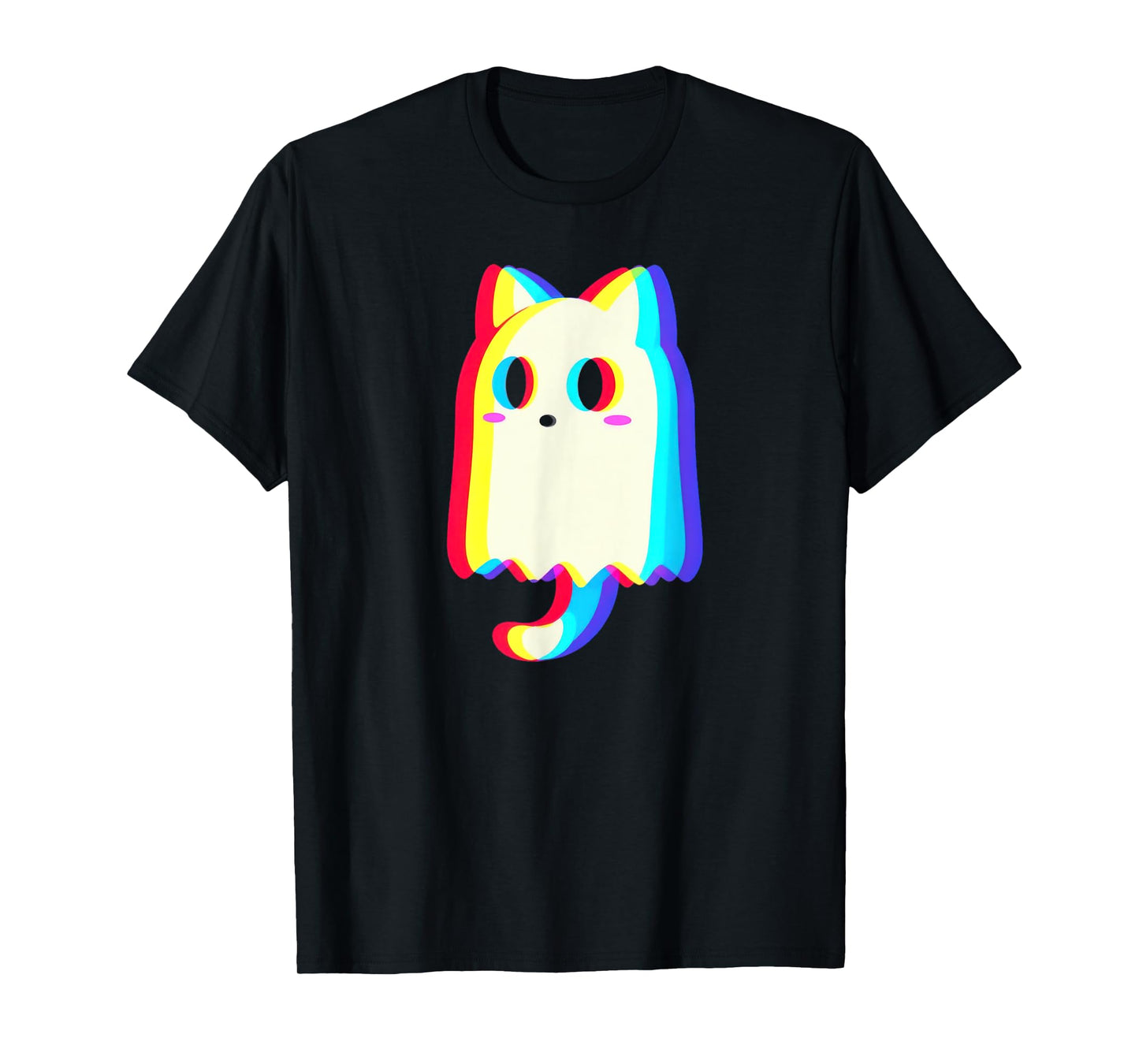 Trippy Vaporwave Ghost Cat Halloween Techno Rave EDM Men Women Kids T-Shirt
