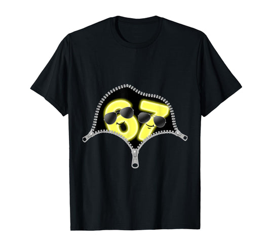 67 Joke Meme Zipper Six Seven Viral Trend Gen Alpha Slang T-Shirt