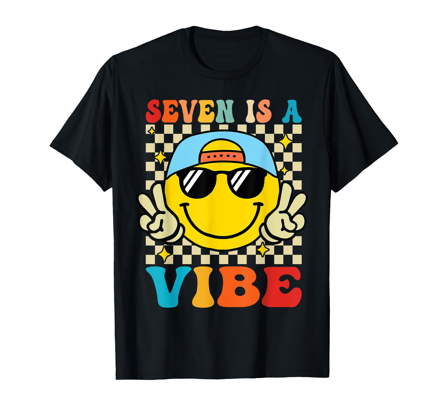 Seven Is A Vibe 7th Birthday Groovy Boys Girls 7 Years Old T-Shirt