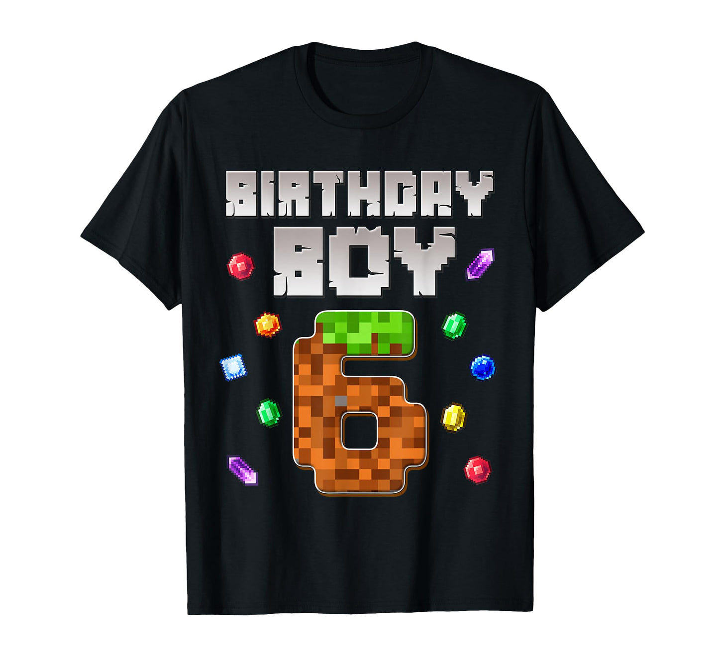 Birthday Boy Kids 6th Birthday 6 Year Old Gamer Pixel T-Shirt