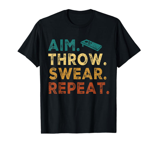 Aim Throw Swear Repeat Vintage Bean Bag Toss Funny Cornhole T-Shirt