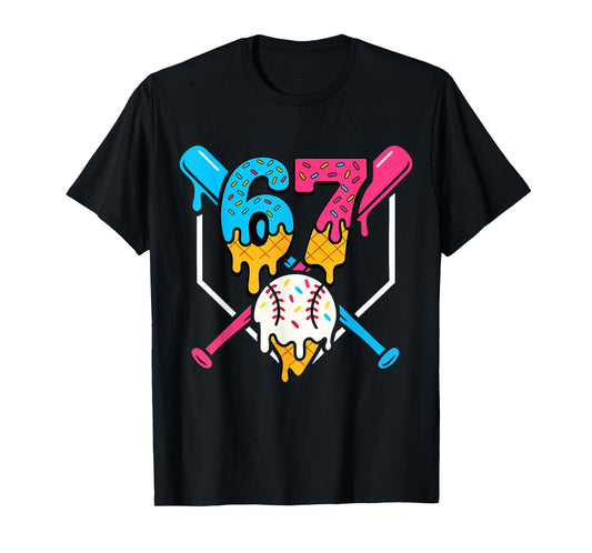67 Ice Cream Drip Baseball Meme Six Seven Gen Alpha Slang T-Shirt