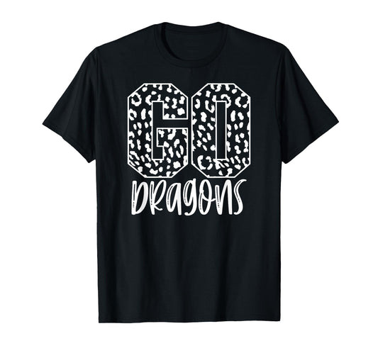 Dragons Team Mascot School Spirit Game Night Leopard Print T-Shirt