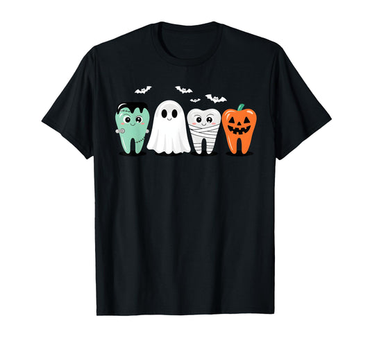 Cute Halloween Dental Tooth Characters Dentist Costume T-Shirt