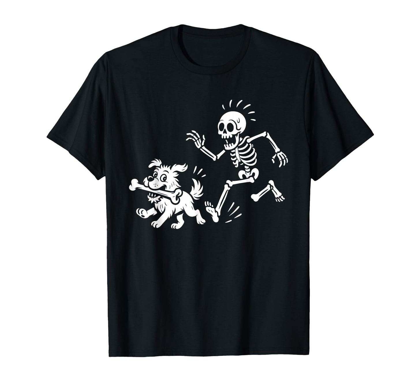 Funny Halloween Skeleton Chasing Dog Spooky Season Pet Lover T-Shirt