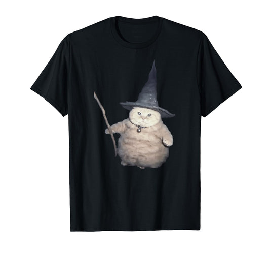 Cute Funny Wizard Cat Weird Kitten Cat Meme Spooky Halloween T-Shirt