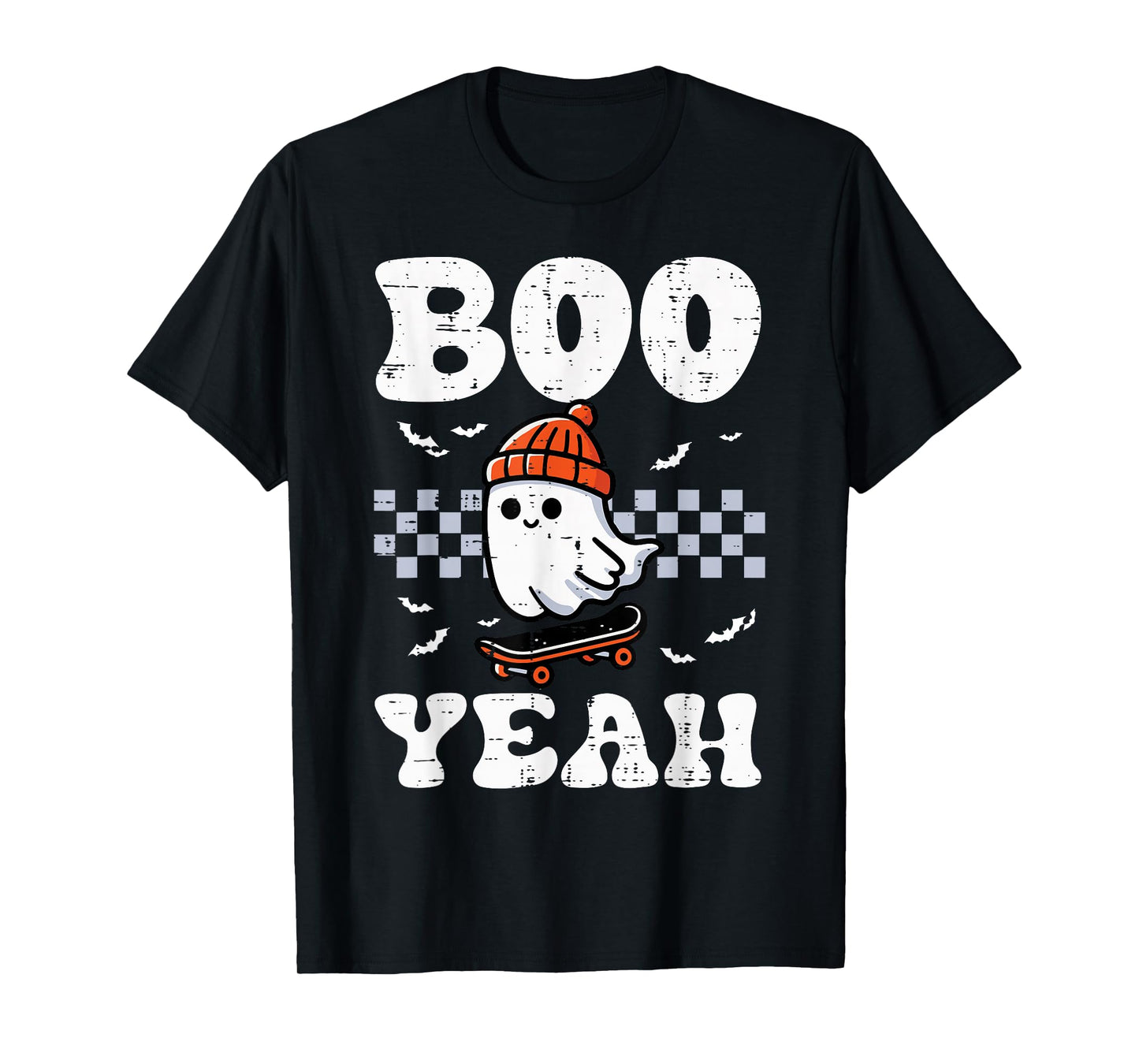 Halloween Ghost Skateboard Boo Yeah Costume Boys Kids Men T-Shirt