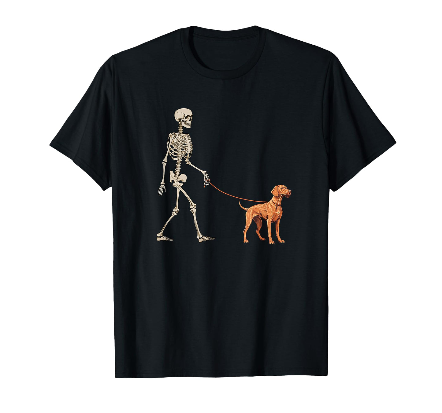 Funny Vizsla Skeleton Dog Walking Halloween Dog T-Shirt
