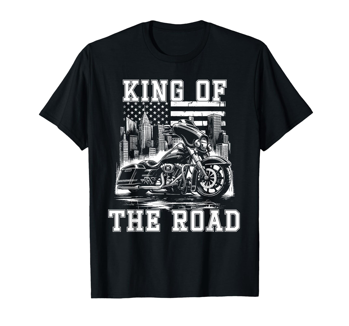 King of the Road Motorcycles American Flag Motorcycle Rider T-Shirt