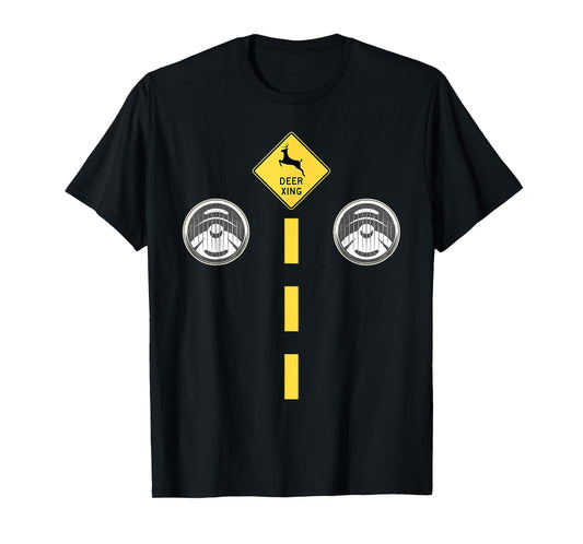 Deer Headlights with Road Markings Couples Costume Halloween T-Shirt