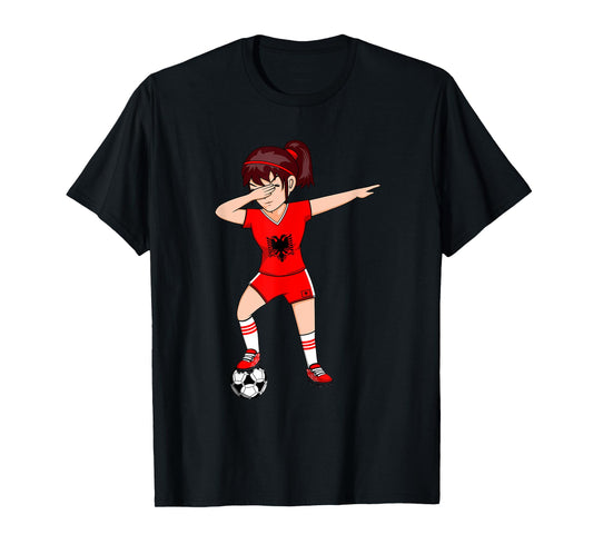 Dabbing Soccer Girl Albania Jersey Albanian Football Lovers T-Shirt