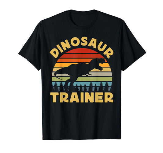 Dinosaur Trainer Halloween Costume Retro Sunset Dino Outline T-Shirt