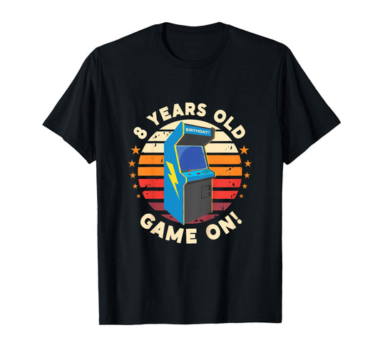 8 Year Old Birthday Wear Retro Arcade Game On Arcade Theme T-Shirt