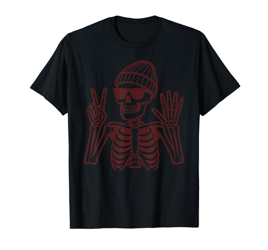 67 Halloween Skeleton Peace Sign Funny Meme Six Seven Boys T-Shirt